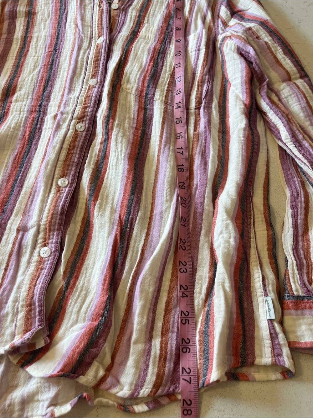 Eddie Bauer Multistripe Button-Down Shirt in White, Pink, Rust and Blue-Grey - Picture 5 of 6